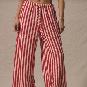 Chic Red and White Striped Wide Leg Pants